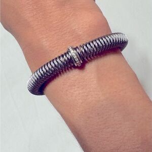 ALOR Kai 18k White Gold, Silver Stainless Steel, Diamond Coil Bracelet